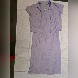 Cute Vintage 2 Piece Dress And Button Up Top With Embroided Umbrellas